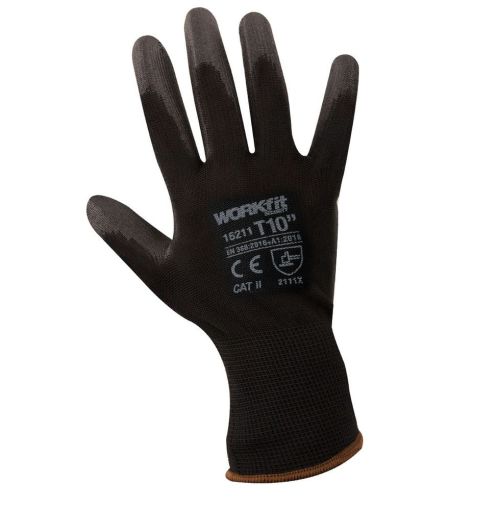 GUANTE POLIURETANO NYLON WORKFIT NEGRO TALLA 8