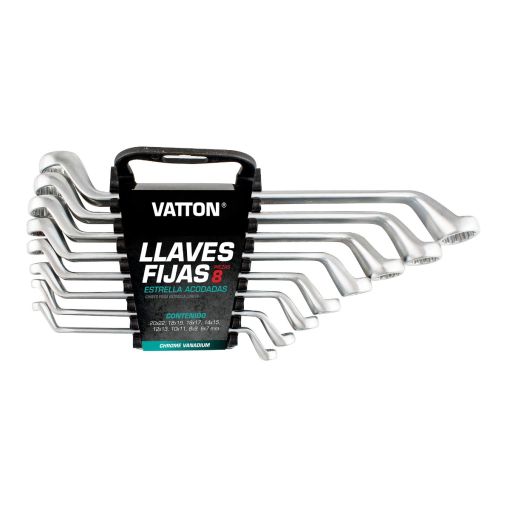 JUEGO LLAVE FIJA ACODADA VATTON ESTRELLA CR-V SATÍN DIN-838 8 PIEZAS