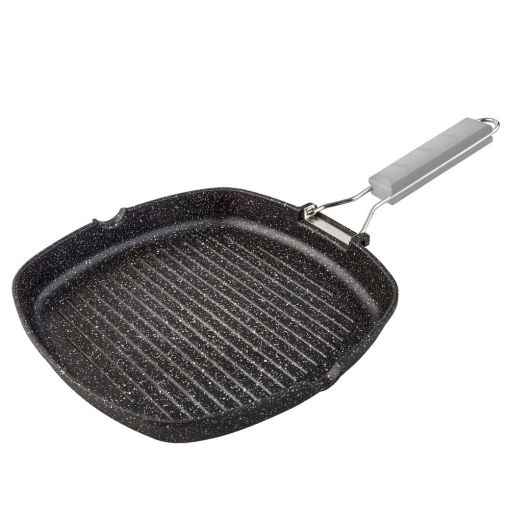 GRILL ALUMINIO FUNDIDO MANGO ABATIBLE SUPERFICIE RAYADA PIEDRA 28CM