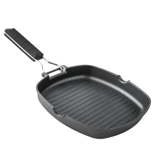 GRILL ALUMINIO FUNDIDO MANGO ABATIBLE SUPERFICIE RAYADA XYLAN 20CM