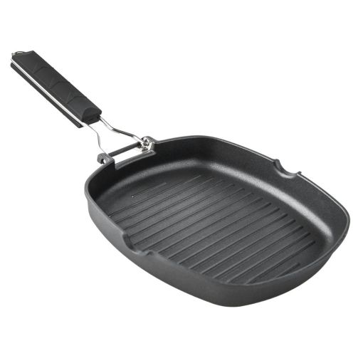 GRILL ALUMINIO FUNDIDO MANGO ABATIBLE SUPERFICIE RAYADA XYLAN 28CM