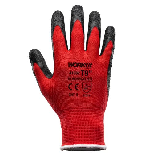 GUANTE LÁTEX POLIÉSTER WORKFIT ROJO/NEGRO TALLA 6