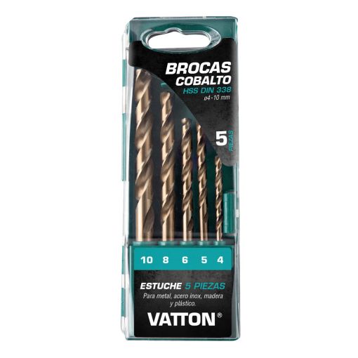 JUEGO BROCAS COBALTO VATTON 4 A 10 MM DIN 338 5 PIEZAS