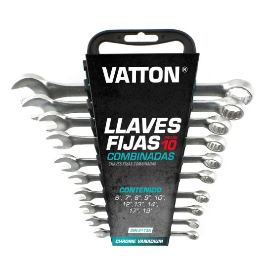 JUEGO LLAVE FIJA COMBINADA VATTON CR-V SATIN DIN-3113A 10 PIEZAS