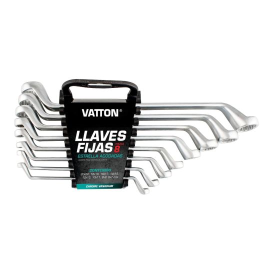 JUEGO LLAVE FIJA ACODADA VATTON ESTRELLA CR-V SATÍN DIN-838 8 PIEZAS
