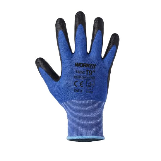 GUANTE NITRILO NYLON WORKFIT AZUL/NEGRO TALLA 9