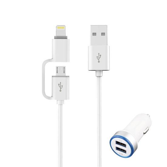 CARGADOR COCHE ONLEX 2USB + CABLE IOS/ANDROID