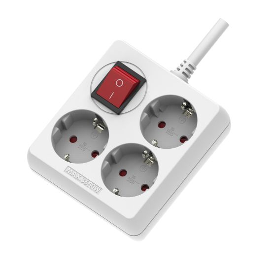 BASE ONLEX CUADRADA BLANCA 3 TOMAS INTERRUPTOR Y CABLE 1,5M
