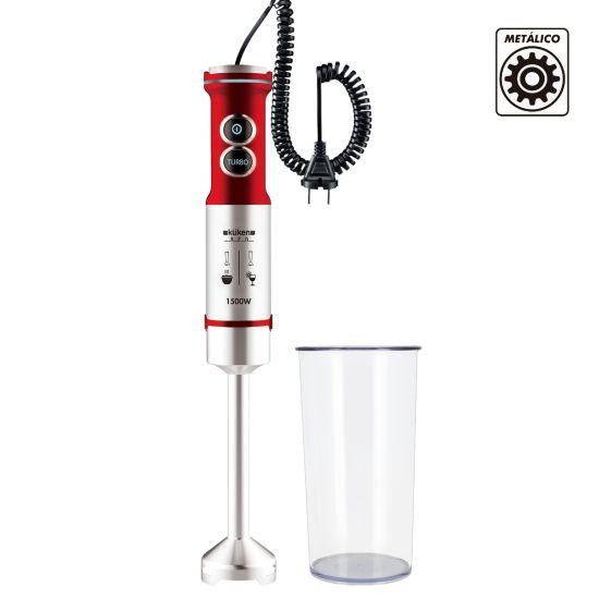 BATIDORA BRAZO 1500W INOX KUKEN CON VASO 600ML RED