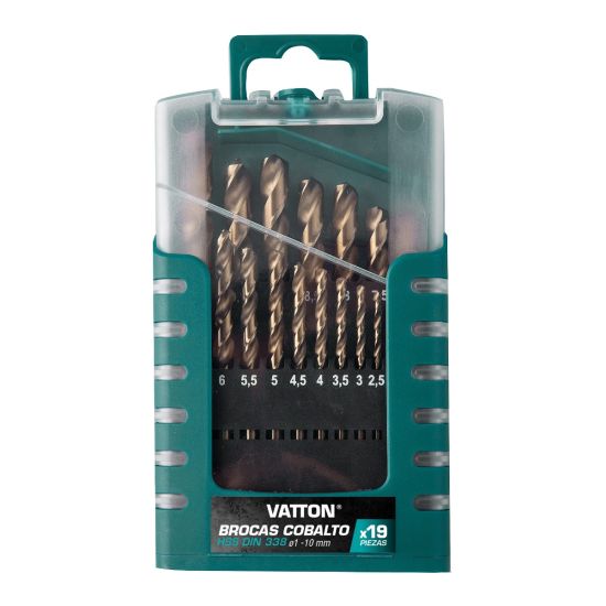 JUEGO BROCAS COBALTO VATTON 1 A 10 MM DIN 338 19 PIEZAS