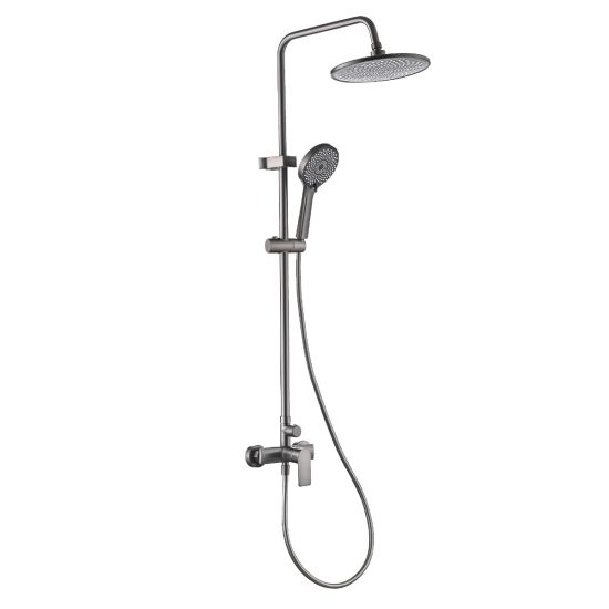 BARRA DE BAÑO MONOMANDO CON ROCIADOR REDONDO CORAL TITANIO MATE