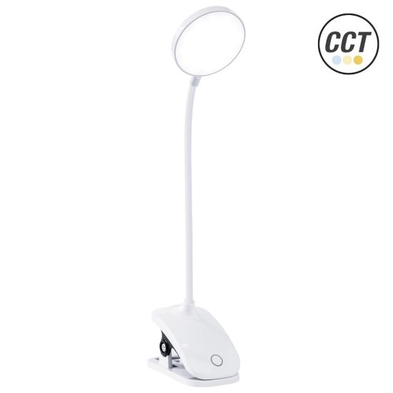 LÁMPARA LED RECARGABLE REDONDA C/PINZA BLANCA CCT KORPASS