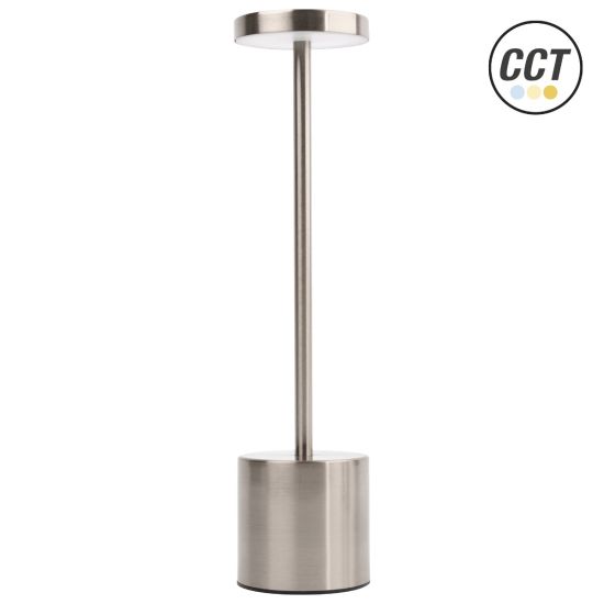 LÁMPARA ALTA PLANA RECARGABLE REGULABLE PLATA CCT MODELO DUBAI