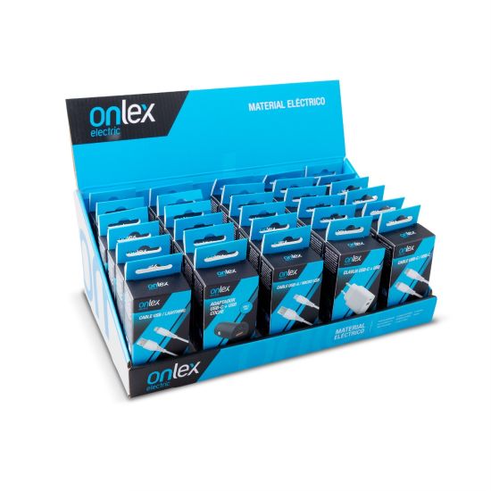 EXPOSITOR SURTIDO ADAPTADORES + CABLES 30 PIEZAS