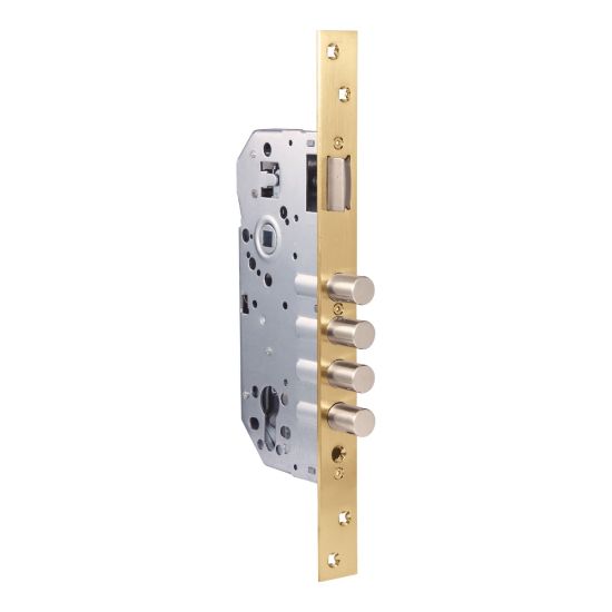 CERRADURA DE SEGURIDAD HANDLOCK PUERTA MADERA 50X85MM CUADRADA LATONADA