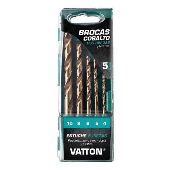 JUEGO BROCAS COBALTO VATTON 4 A 10 MM DIN 338 5 PIEZAS