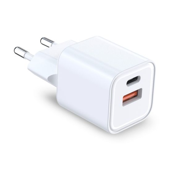 CARGADOR MINI CARGA RÁPIDA TIPO-C+USB 20W BLANCO