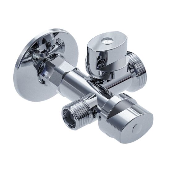 VÁLVULA ESCUADRA ARTIC LAVADORA/LAVABO 1/2 x 3/4 x 3/8" METÁLICA